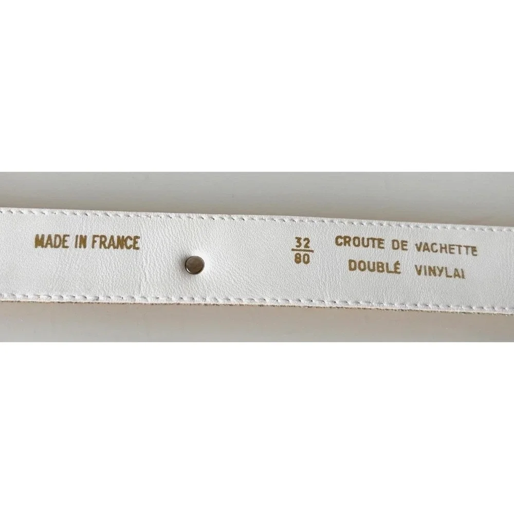 Vintage French Yellow Croc Embossed Leather Belt Scottie Dog Gold Buckle Small